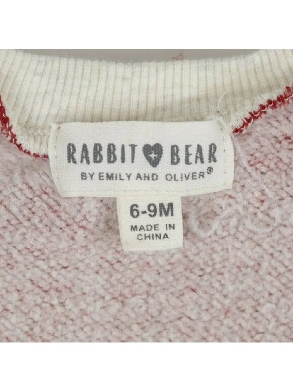 Rabbit + Bear Infant Size 6-9 Months Red Cream Crewneck Button Up Sweatshirt